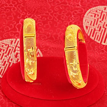 Nové 18k Žlté Zlato Náramok Pre Ženy, Vietnamčina Piesku, Zlata Pracka Duté Svadobné Náramok Bangles Svadobné Jemné Šperky Dary