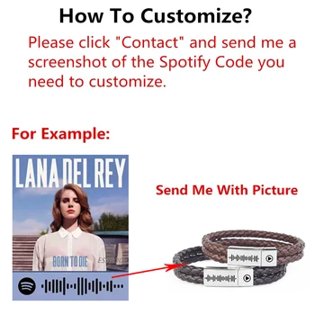 Prispôsobiť Prispôsobené Hudbu Spotify Scan Kód Kožený Náramok Vlastné Spotify Kód Vyryté Šperky Náramok Mužov Punk Dary