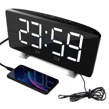Hot predaj LED Digitálny Budík 6 Palcový Tvorivé Spánok Elektronické Hodiny Nabíjania cez USB FM Rádio, Budík Podpora Dual Alarmy