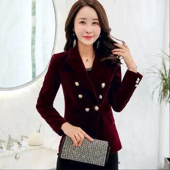 Zlato zamatové sako žena kórejský módne farby topy 2018 jar jeseň nové príležitostné temperament štíhle dámy s dlhým rukávom vyhovovali L908