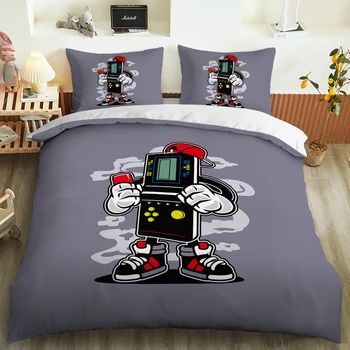 BailiPromise 3D posteľná bielizeň Nastaviť Cartoon robot série Zaujímavé, spálňa s manželskou posteľou King Perinu posteľná bielizeň Nastaviť vankúš