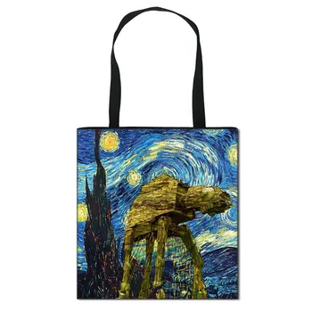 Módne Kabelky, Hviezdna Noc Maľovanie Van Gogh Tote Tašky Ženy Opakovane Nakupovanie Pohodlie Tašky Cestovanie Pláži Skladacie Tašky