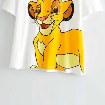 Disney Štýlový Lion King King of the Jungle Karikatúra Tlačiť Bežné Biele Tričko Ženy O-Krku Pulóver Krátke Sleeve Tee Topy