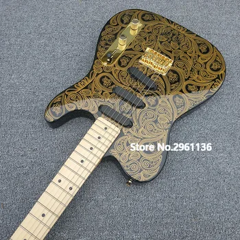 Vysoká kvalita elektrická gitara,TL štýl s golden flower elektrická gitara,doprava zdarma