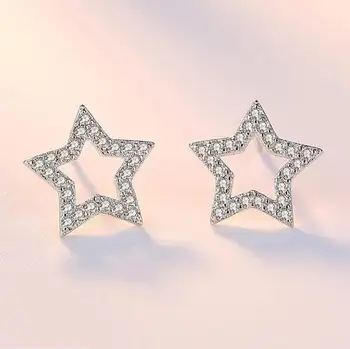 925 Sterling Silver Geometrické Star Srdce Námestie Mozaiky Zirconia Stud Náušnice Pre Ženy, Striebro 925 Šperky S-E539