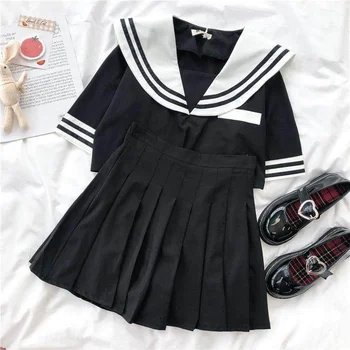 V lete 2 dielna sada ženy jk jednotné študentka, skladaný krátke sukne škole štýl školskú uniformu Japonský krátke námorník oblek