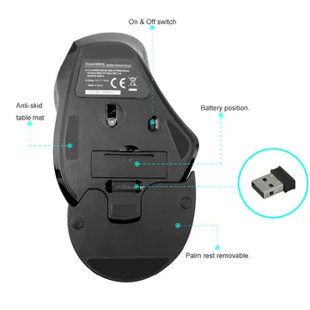 Delux M910GB 2.4 GHz Wireless Mouse 2400 DPI Ergonomický Vertikálne Úrad Myši S Odnímateľné Opierky Pre PC, Notebook