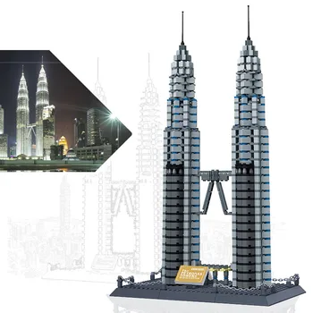 WANGE 1160pcs svetoznámej Architektúry Petronas Twin Towers a Stavebné kamene, Tehly Model Stanovuje Vzdelávacie 3D Tehly Deti Darčeky