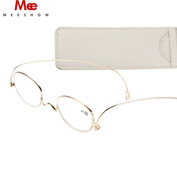MEESHOW titánové okuliare na čítanie ženy muži okuliare, rám papier okuliare ultra tenké okuliare vrecku zlaté okuliare na čítanie +2.0