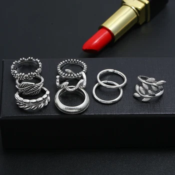 HuaTang 9pcs/set Classic Strieborná Farba Krúžok Listy Koleno Midi Spoločné Prst Krúžky Nastaviť Ženy Vintage Strany Šperky 14549