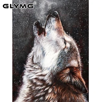 GLymg 5D Diy Diamond Maľovanie Cross Stitch Naštvaný Kričí Vlk Plné Námestie Vŕtať Zvierat Série Diamond Mozaiky Dekorácie
