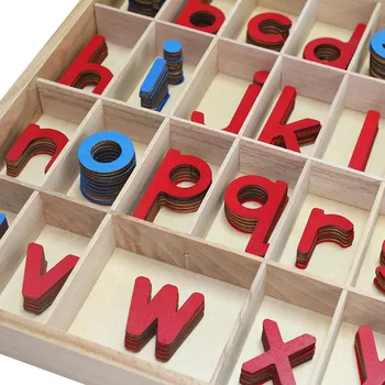 Pokyny Činnosť Malé Písmeno s Drevené Okno Modré Červené Písmeno Abecedy Hračky pre Deti Montessori Jazyk Hračky