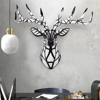 [Finančné plánovanie]Nordic štýl jeleň hlavu stene visí živice ornament zvierat socha moderné tvorivé minimalistický domov pozadí ozdoby