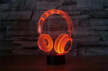 3D DJ Slúchadlá Design Noc Lampa Hudby Monitor Slúchadlá Slúchadlá Tvar Nočné Svetlo 7 Farieb Zmeniť posteľ Svetlo Lampy Domova