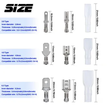 210Pcs 2.8 mm 4,8 mm 6,3 mm rýľ krimpovacie terminály SN-48B drôt, kliešte plier 0.5-2.5mm2 20-13AWG sady nástrojov