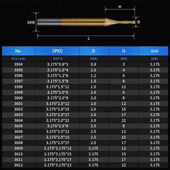 5 ks/veľa 3.175 mm Vrstvou Titánu 2 Flauta Špirála Router Bit PCB Frézovanie Fréza pre tvrdé CNC nástroj Karbid Volfrámu Konci Mlyn