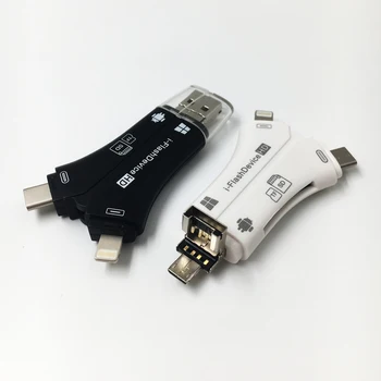 4 V 1 Čítačka Kariet, USB Typ-C Micro USB Osvetlenie High-speed Univerzálnu Čítačku pre Apple Android Počítač Rozšírenie Hlavičky