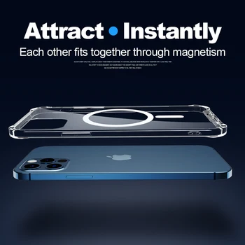 YKZ Jasné, Telefón puzdro Pre iPhone 12 Pro Max 12 Mini Prípade Magnetické Magsafe Bezdrôtové Nabíjanie Luxusná Priehľadný Zadný Kryt Magnet