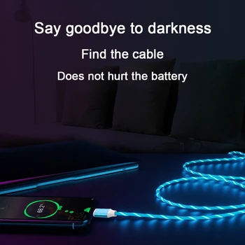 Žiara Nabíjací Kábel Mobilný Telefón, Káble, LED svetlo, Osvetlenie Micro USB Typu C Nabíjačku Drôt pre Xiao Redmi 7 Samsung Galaxy S8 S7