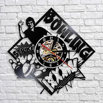 Bowling Club Umelecké Dekoratívne Nástenné Hodiny Black Vinyl Nástenné Hodiny Bowler Štrajku Bowling 3D na Stene Hodinky Hodiny Nástenné Dekor