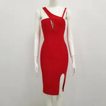 Letné Ženy 2020 Sexy Spaghettli Popruh Bez Rukávov Vystrihnúť Backless Červené Bandáže Šaty Vestidos Celebrity Vianočné Party Šaty
