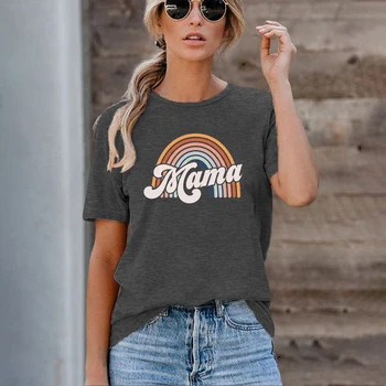 Rainbow Print T Shirt Ženy Krátky Rukáv Pre Letné 2021 List tlače O Krk Topy Tee Košele Ženy Oblečenie Príležitostné Voľné Top