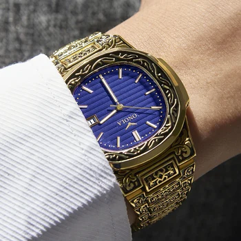 ONOLA Retro najluxusnejších Quartz Hodinky Mužov Náramkové hodinky Vodotesné Módne Bežné Zlaté Klasický Kalendár Vodotesné Hodinky Muž Hodiny