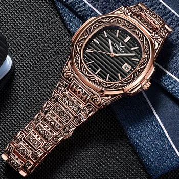 ONOLA Retro najluxusnejších Quartz Hodinky Mužov Náramkové hodinky Vodotesné Módne Bežné Zlaté Klasický Kalendár Vodotesné Hodinky Muž Hodiny