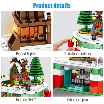 Veselé Vianočné Tému Santa Claus Stavebné Bloky DIY Vianočné Rotujúce LED Svieti Chata Tehly Dar, Hračky Pre Deti,