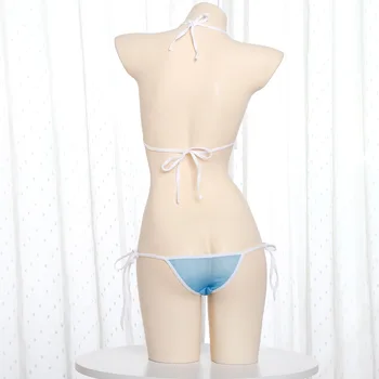 Obväz Bavlna Sexy Lingerie Set Erotické Oblečenie Mini Micro Bikini, Plavky Roztomilé Modré Plavky S Uväzovaním Za Krk Podprsenka Baby Doll Oblečenie Pre Ženy