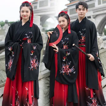 Čínsky Pár Black Red Hanfu Žena Retro Tradičné Výšivky Kostým Mužov Tang Klasickej Fáze Oblečenie DQL2593