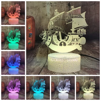 3D LED Optické Ilúzie Nočné Svetlo Anime JEDEN Kus Bude Veselé Loď Model Lampa v Pohode, Hračky pre Dieťa študovňa Tabuľka Lampara