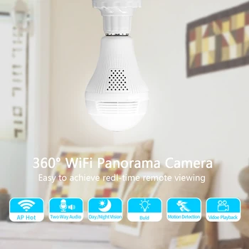 IP Kamera 360-Stupňový LED Svetlo Wireless Home Security Bezpečnosť WiFi CCTV Fisheye Žiarovky Lampy fotoaparát, wifi môžete použiť ako baby monitor