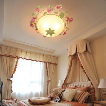 LED Vidieka Kvet stropné lampy, Obývacia Izba, detská Dievčatá Spálňa Rose Stropné svietidlo Európsky Pohár v Tieni Domov stropné svietidlo D68