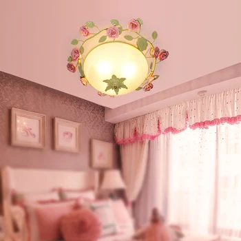 LED Vidieka Kvet stropné lampy, Obývacia Izba, detská Dievčatá Spálňa Rose Stropné svietidlo Európsky Pohár v Tieni Domov stropné svietidlo D68