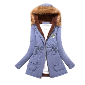 Zimné Dámske Teplý Kabát s Kapucňou Slim Zimné Outwear Dámy žien strednej dĺžky dlhým rukávom baránok vlna bavlna bunda