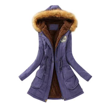 Zimné Dámske Teplý Kabát s Kapucňou Slim Zimné Outwear Dámy žien strednej dĺžky dlhým rukávom baránok vlna bavlna bunda