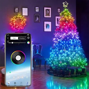 Vianočné String Svetlá RGB USB LED Rozprávkových Svetiel Aplikáciu Diaľkové Ovládanie Nový Rok Vianočný Strom Dekorácie, Party Ozdoby na Čítanie Reťazca