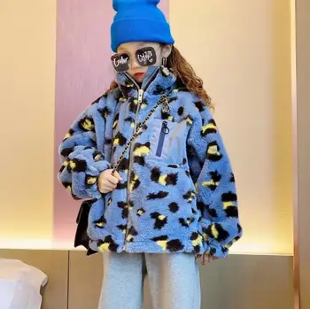 Deti zimné nové módy tlače kožuchy dievča a chlapci Leopard teplá bunda detské oblečenie deti vrchné oblečenie topy 4-12Y ws1903