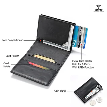 Bycobecy RFID Multifunkčné Karty Peňaženka pre Mužov, Kožené Kreditnej Karty Držiteľ Muž Automatické Hliníkovej Zliatiny Hasp Muž Podnikania