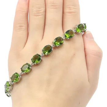 10x8mm Luxusné Vytvorené Zelené Peridot pre Ženy Delicate Jemný Rez Svadobné Šperky na Denné Nosenie, Strieborný Náramok 8.0-9.0 palec