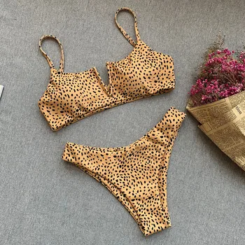 2019 Bikini Set Sexy Letné Ženy Obväz Plavky Leopard Ženské Plavky, Plavky Plážové Oblečenie Plávať Obleky Biquini Fallindol