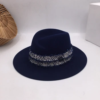 Panama Európskych a Amerických Vietor módne vlnená čiapka skryť modré čiapky osobnosti sen twining hodvábna stuha milovníkov klobúk