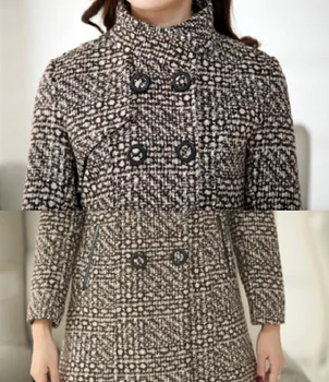 ženské príliv koberčeky spája elegantný štíhly turtleneck tweed vrchné oblečenie na jeseň zima vlnené dlhá srsť M,L,XL,XXL,hnedá,biela,čierna