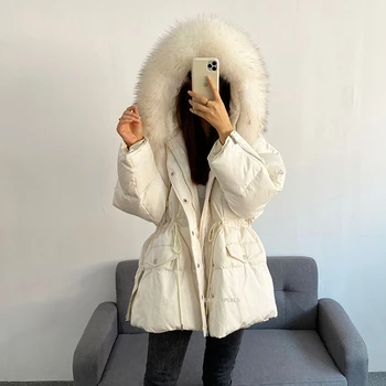 2020 zime Sneh dole kabát ženy s Kapucňou skutočné Prírodné Kožušiny Golier Dlho Dole Kabát 90% Biele Kačacie Nadol Parkas Streetwear Teplé YRF160