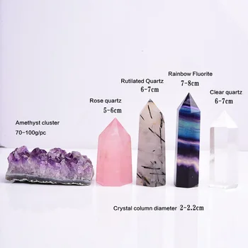 1set Prírodné Rose Kremeň Prútik Bod Rainbow Fluorite Uzdravenie Ametyst klastra Minerálny Kameň Zbierky Dekor pre domáce