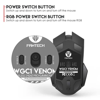 FANTECH WGC1 Wireless mouse Plnenie dizajn RGB A 2400DPI Nastaviteľné Hernej Myši PIXART 3212 Hra Čipy Pre Myš pre Hráčov