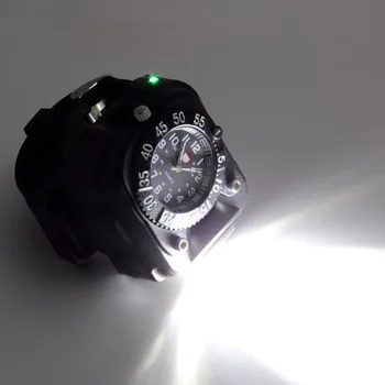 Vodotesný LED Náramkové Hodinky Baterka Pochodeň Svetla USB Nabíjanie Zápästie Model Taktické Nabíjateľná Baterka Mens Náramok Lampa
