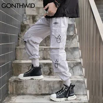 GONTHWID Nohavice Streetwear Hip Hop Multi-Vrecká Bežné Nákladné Hárem Joggers Nohavice Pánske Módne Voľné Neforemné Punk Vojenské Nohavice