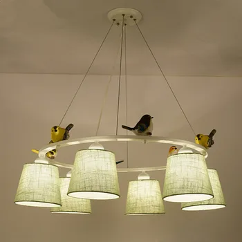 Farby Vtákov LED Luster s Lampshades E27 Textílie Lustre Pre Obývacej Izby, Spálne, Závesné Svietidlá